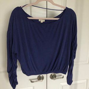 Purple long sleeve top with rushed sleeves